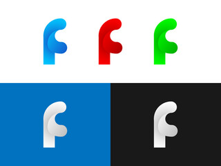 F letter logo design with white, red, green and blue gradient color variation for any kind of brand. Vector, icon, emblem or font. Mixture of dark and light color tone.
