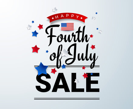 Fourth of July Sale banner template w/ american stars and flag vector illustration. 4th of July sale celebration poster template. Fourth of july shopping