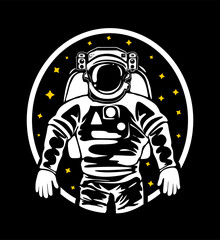 The silhouette of an astronaut in a spacesuit in outer space.Flying into space on a rocket.Stars.Astronaut looks out the window at the stars.Vector black and white illustration.NASA.