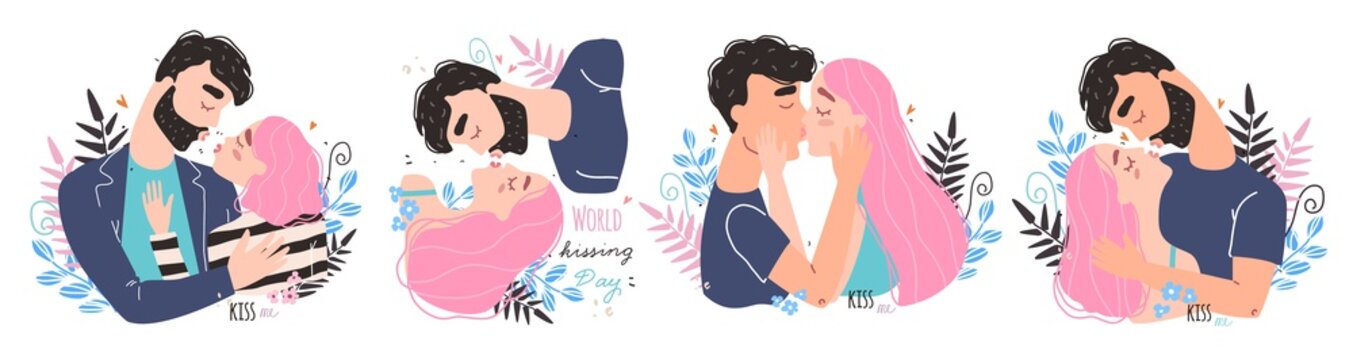 Romantic couple in love kissing. World kissing Day
