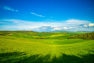 Landscape in Val d'Orcia valley of Tuscany in spring time, Italy.