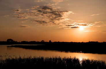 Sunset on the Biebrza river in Biebrza National Park, Poland