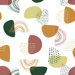 Abstract seamless pattern. Simple shapes, doodle elements and textures. Modern colorful contemporary vector illustration. Hand drawing objects on white background.