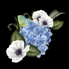 Panele Szklane  Piękny bukiet ślubny z kwiatami hortensji.