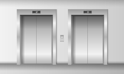 Two elevators with closed doors realistic vector illustration.