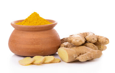 Ginger, healthy fresh vegetable from nature isolated on a white background.

