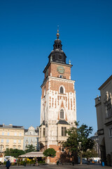City Hall Tower at the main Market Square in the center of Old town of Krakow, Poland
