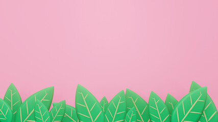 leaves with pink Background,3D render