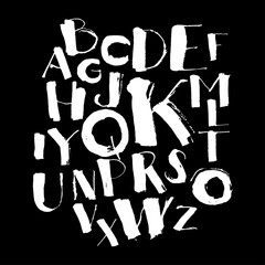 Handwritten calligraphy and lettering grungy font alphabet set of letters. Black and white