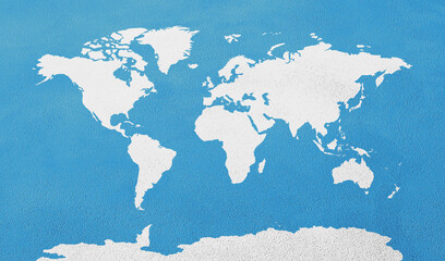White World map with countries borders on blue wall background © lukbar