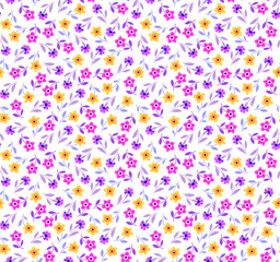 Vector seamless pattern. Pretty pattern in small flower. Small pink and yellow flowers. White background. Ditsy floral background. The elegant the template for fashion prints.