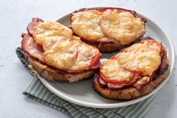 Oven roasted open sandwich with ham, tomato and cheese