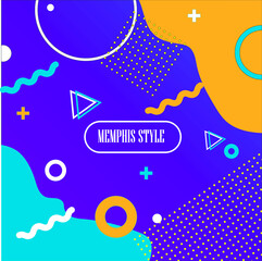 Memphis style vector illustration in bright colors and with the inscription in the center.