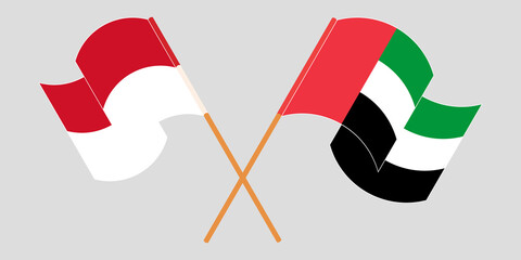 Crossed and waving flags of Indonesia and the United Arab Emirates