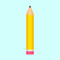 Image of a pencil on a light colored background. Yellow pencil with a pink eraser on the tip.