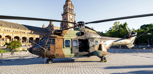 Medium Transport Helicopter HU-21- Superpuma. Display of military vehicles. Spanish Armed Forces...