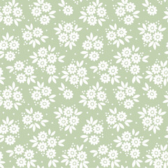 Vintage floral background. Seamless vector pattern for design and fashion prints. Flowers pattern with small white flowers on a light gray background. Ditsy style.