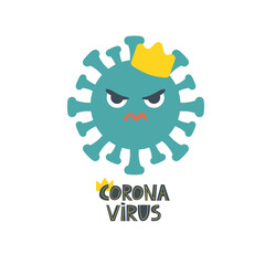 Vector illustration of a coronavirusand with the inscription Coronavirus. Cartoon style.Emoji character.Flat design.