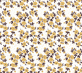 Vintage floral background. Seamless vector pattern for design and fashion prints. Flowers pattern with small beige flowers on a white background. Ditsy style.