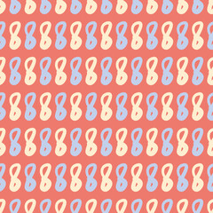 Hand written number eight seamless vector pattern. Cute lettering illustration background.