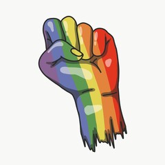 mano puño pintado arcoíris en lucha lgbt