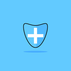 shield with cross, blue shield flat icon