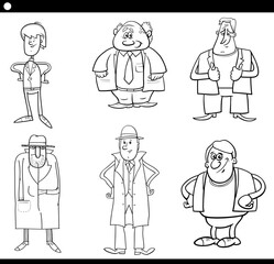 man characters cartoon black and white set