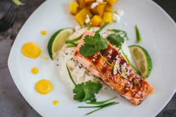 Glazed Salmon With Steamed White Rice