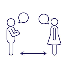 Obraz premium Woman and man social distancing line style icon vector design