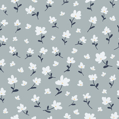 Seamless floral pattern. Fabric design with simple flowers. Vector cute repeated pattern for fabric, wallpaper or wrap paper