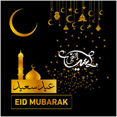 Eid Mubarak Islamic Celebration
Illustration of Eid Mubarak with Arabic calligraphy for the celebration of Muslim community festival.