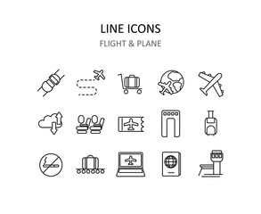 Avia flight icons. Plane symbols for apps or web sites. Vector