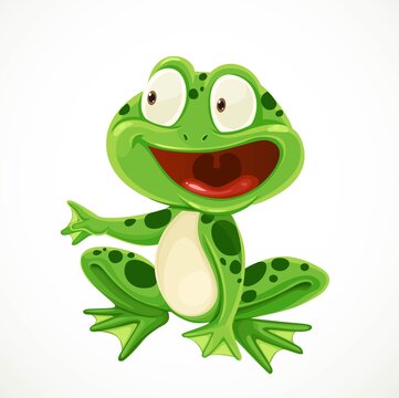 Cute Green Cartoon Frog Isolated On A White Background