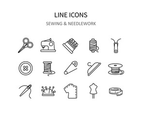 Sewing icons. Needlework symbols for apps or web sites. Vector