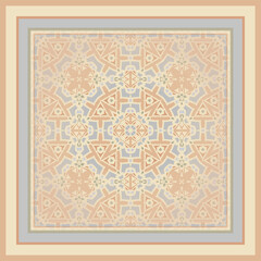  Trendy bright color seamless pattern in apricot  for decoration, paper wallpaper, tiles, textiles, neckerchief, pillows. Home decor, interior design, cloth design. Scarf design. Frame.