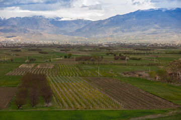 Spectacular view from the height of Khor Virap hill at the foot of Mount Ararat in Armenia