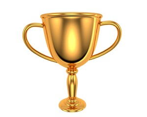 3D rendered Winners gold cup. Golden trophy bowl champion award isolated on white background