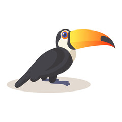 Cute toucan sitting. Colorful flat vector illustration, isolated on white background.