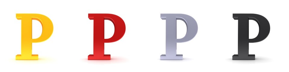 P letter 3d sign type capital alphabet gold red silver black