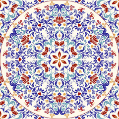 Seamless colorful pattern with mandala. Vintage decorative element. Hand drawn pattern in turkish style. Islam, Arabic, Indian, ottoman motif. Vector illustration - obrazy, fototapety, plakaty