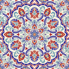 Seamless colorful pattern with mandala. Vintage decorative element. Hand drawn pattern in turkish style. Islam, Arabic, Indian, ottoman motif. Vector illustration