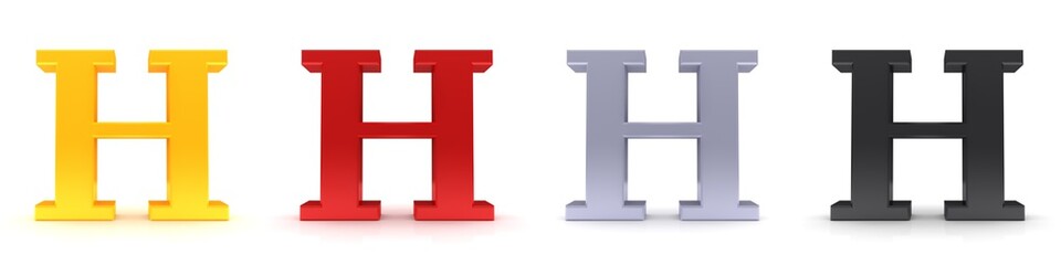 H letter 3d sign type capital alphabet gold red silver black