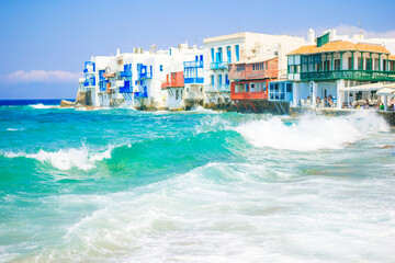 Beautiful Little Venice in Mykonos Island on Greece, Cyclades