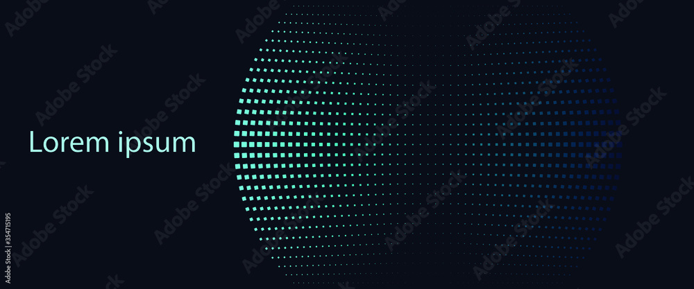 Poster abstract background with blue squares like planet. logo or icon in halftone effect template.