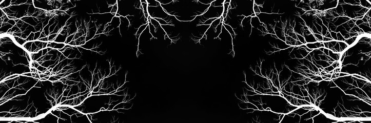 white tree branches on a black background