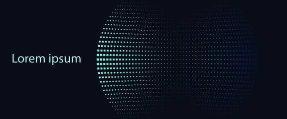 Abstract background with blue squares like planet. Logo or icon in halftone effect template.