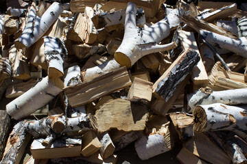 Background from pile of birch firewood
