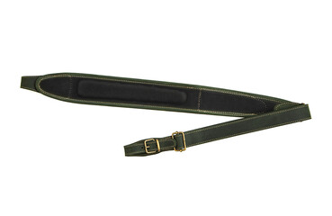 Green leather shoulder strap for a gun isolated on white background