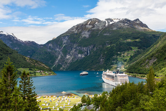 Geiranger fjord, harbor and fjord in More og Romsdal county in Norway famous for his beautiful boattrip through the fjord.