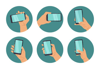 Cartoon hands and mobile phone. Hand of man holding phone and touch phone, business concept, flat design White background